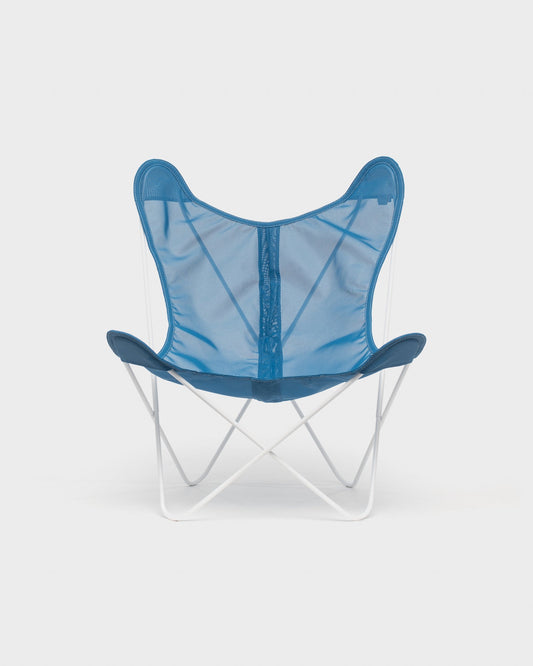 Fauteuil AA Butterfly Batyline Bleu Jean Structure Blanche - Vue de face