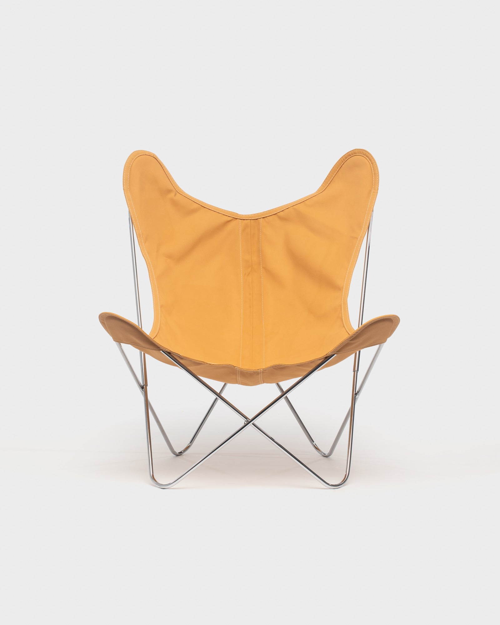 Fauteuil iconique Butterfly - Coton aurore et structure inox - Vue de face