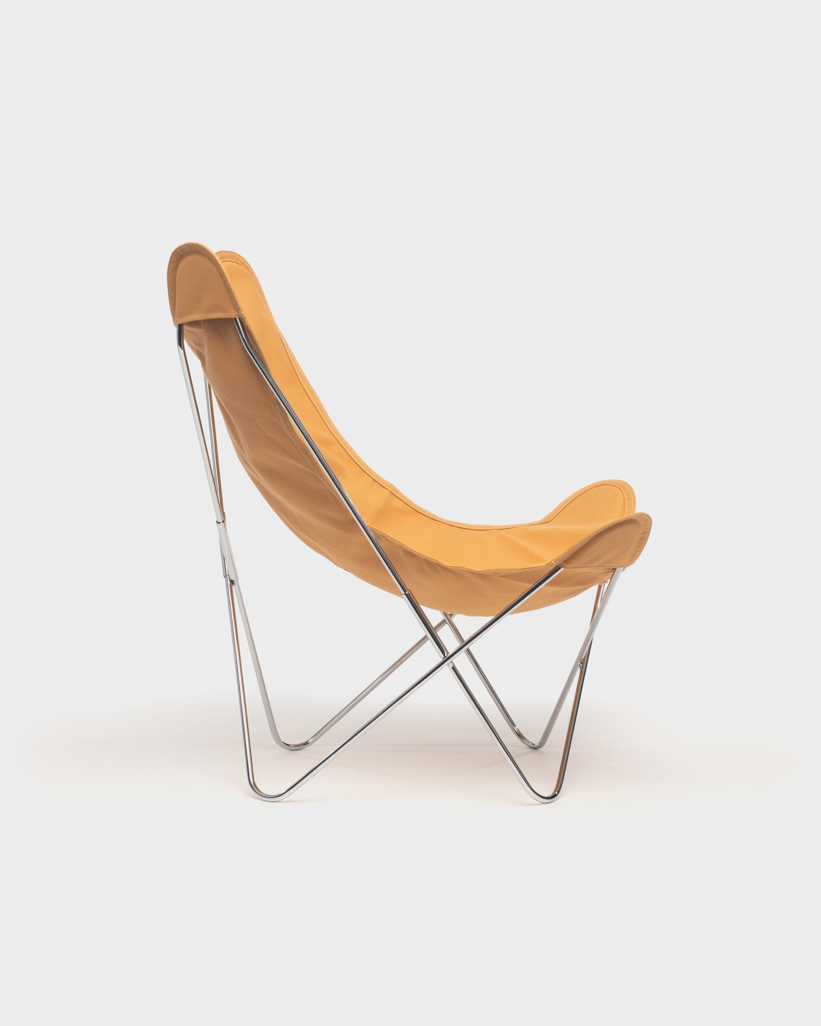 Fauteuil iconique Butterfly - Coton aurore et structure inox - Vue de profil