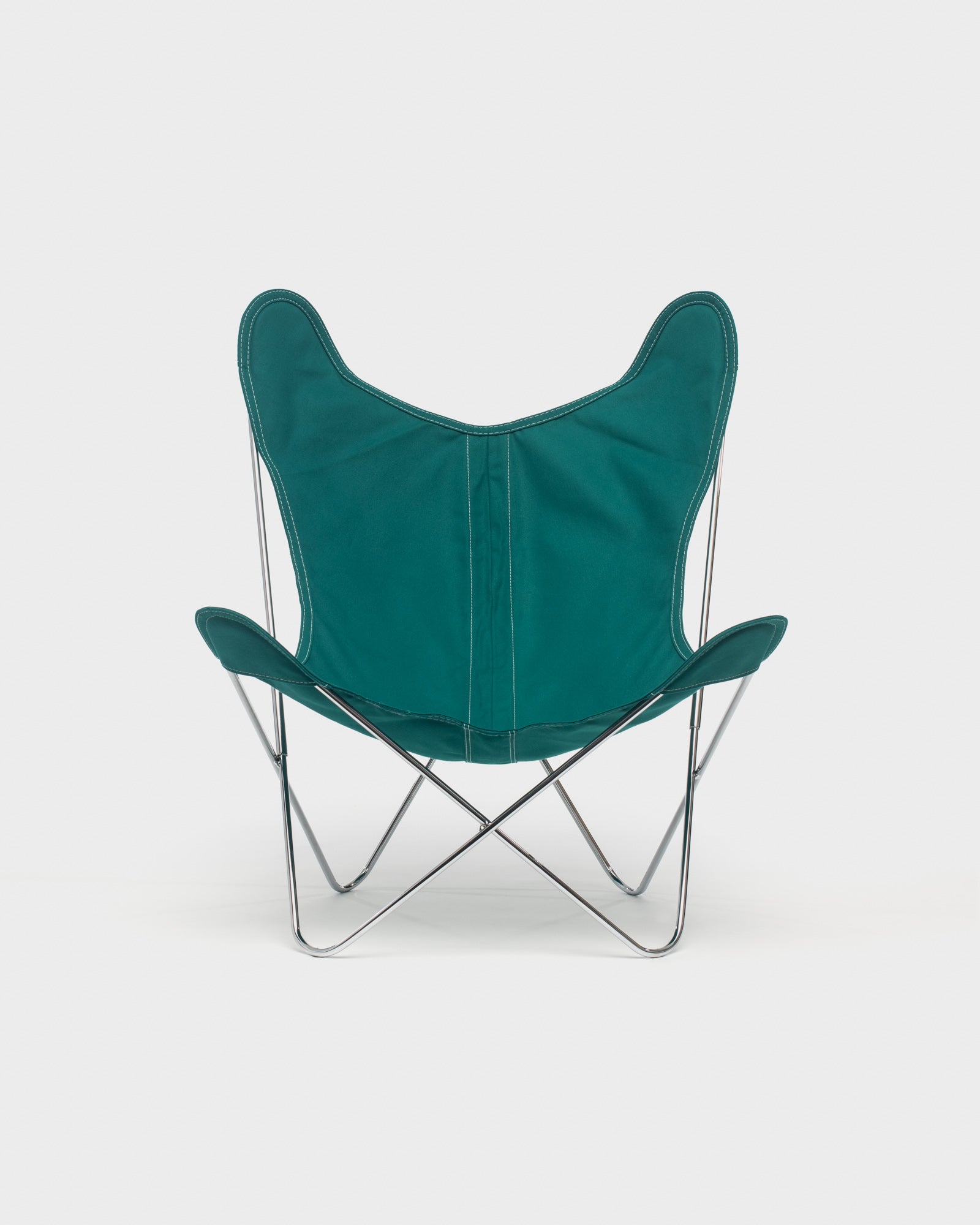 Fauteuil iconique Butterfly - Coton canard et structure inox - Vue de face