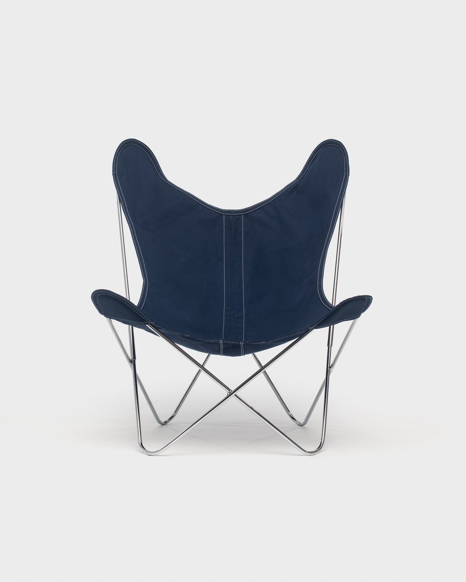 Fauteuil iconique Butterfly - Coton encre et structure inox - Vue de face