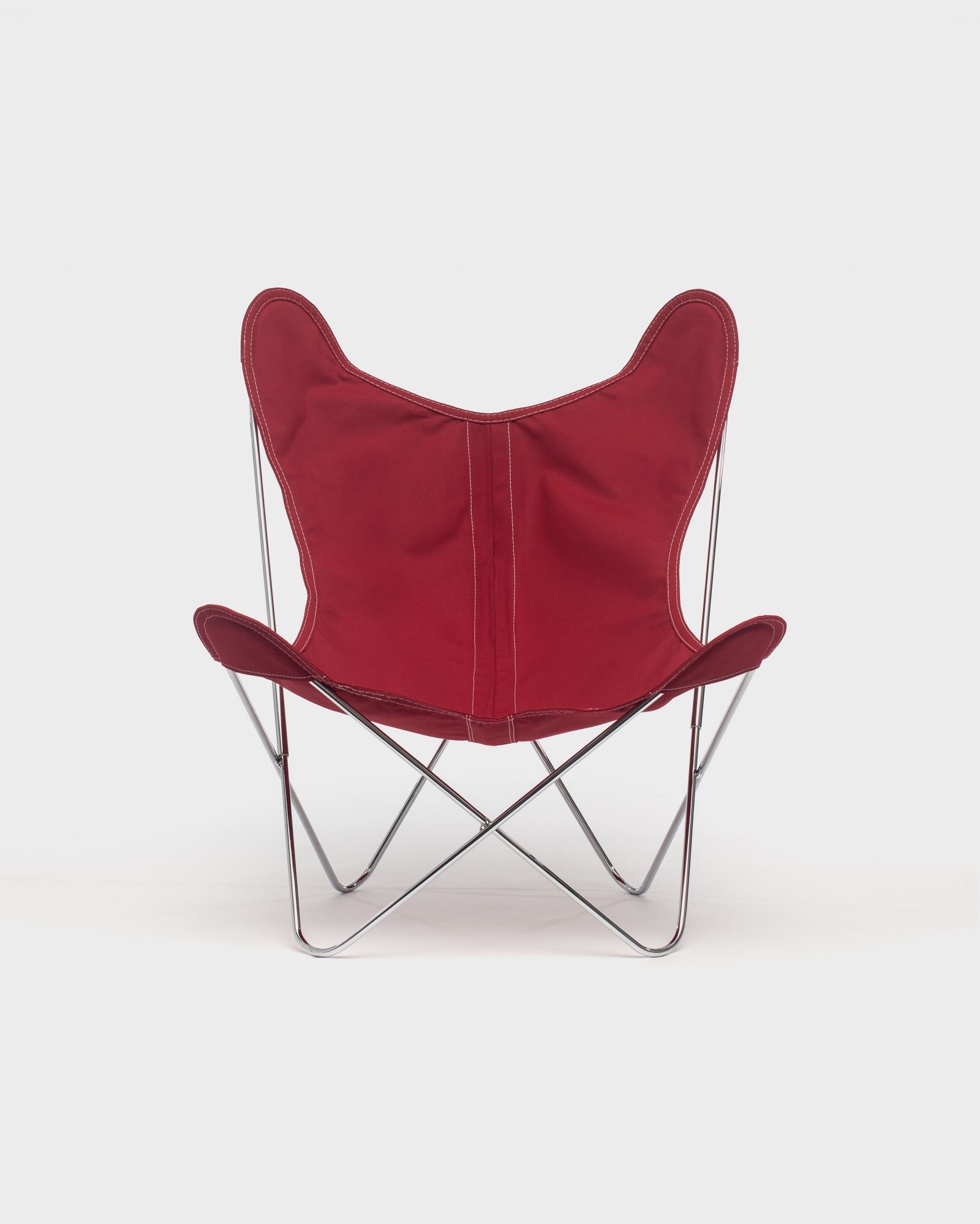 Fauteuil iconique Butterfly - Coton Framboise et structure inox - Vue de face