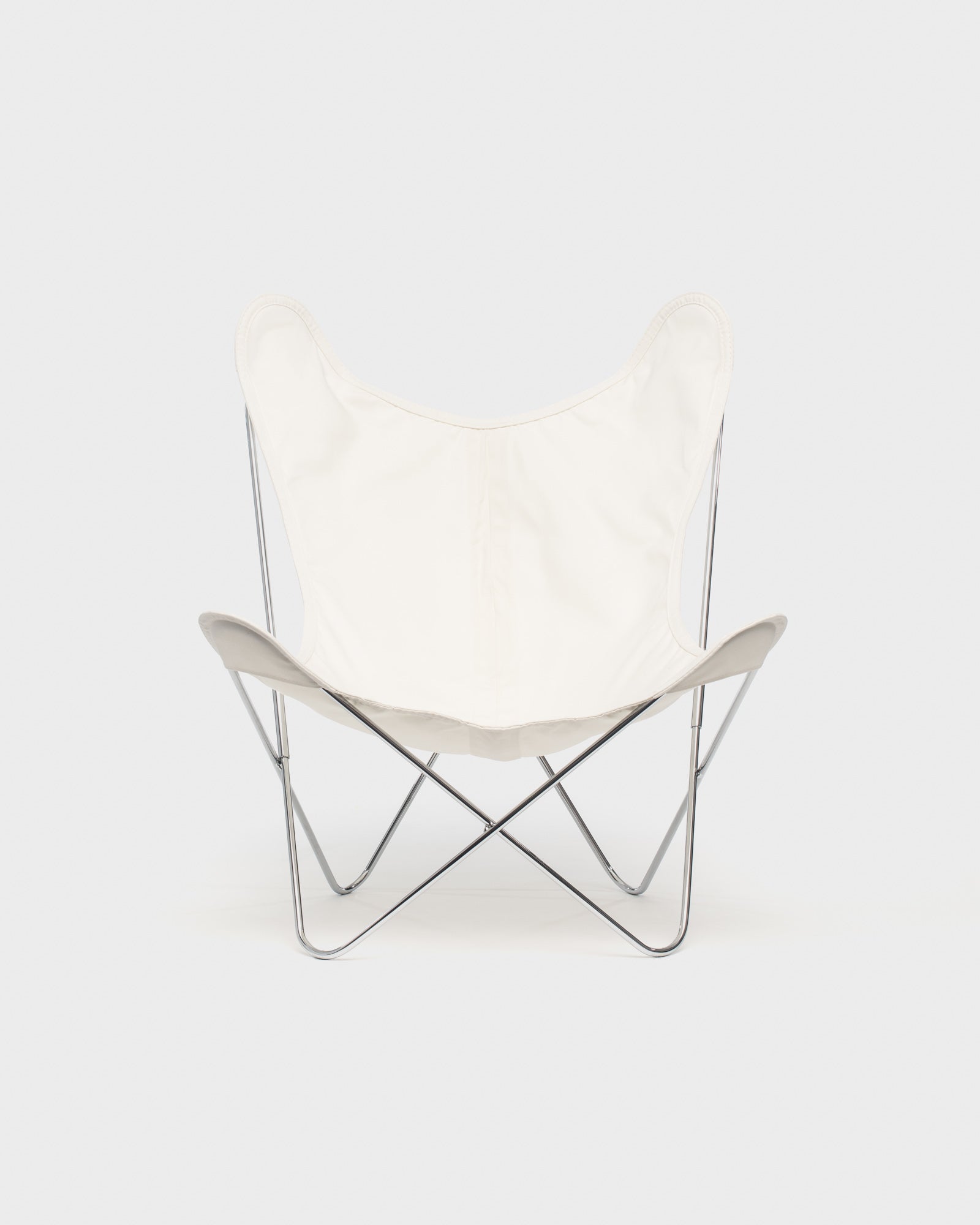 Fauteuil iconique Butterfly - Coton ivoire et structure inox - Vue de face