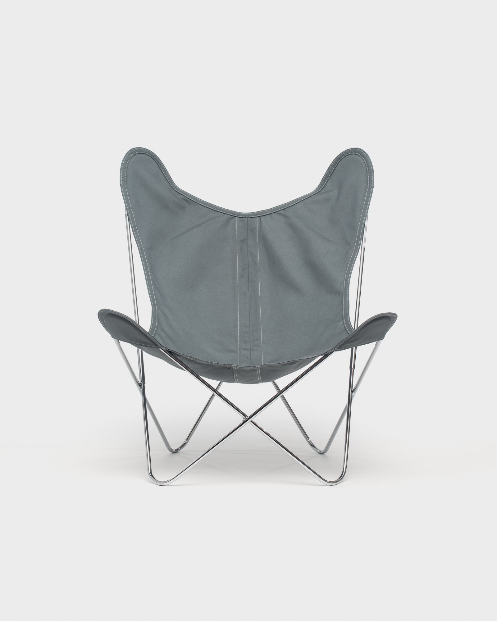 Fauteuil iconique Butterfly - Coton taupe et structure inox - Vue de face