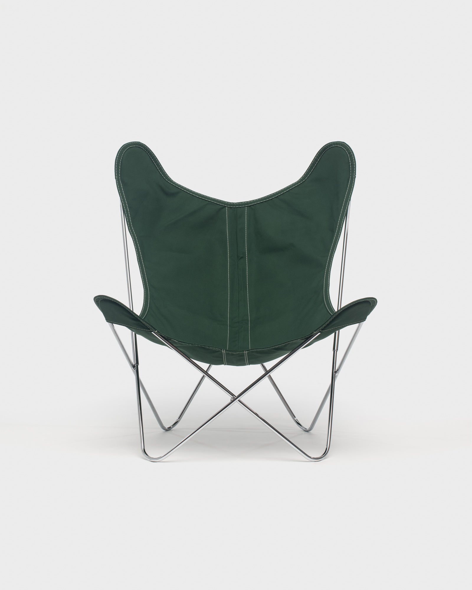 Fauteuil iconique Butterfly - Coton vert foret et structure inox - Vue de face