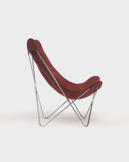 Fauteuil iconique Butterfly - Coton Terracotta et structure inox - Vue de profil