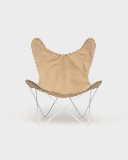Fauteuil Papillon Coton Beige Gres Structure Blanche - Vue de face