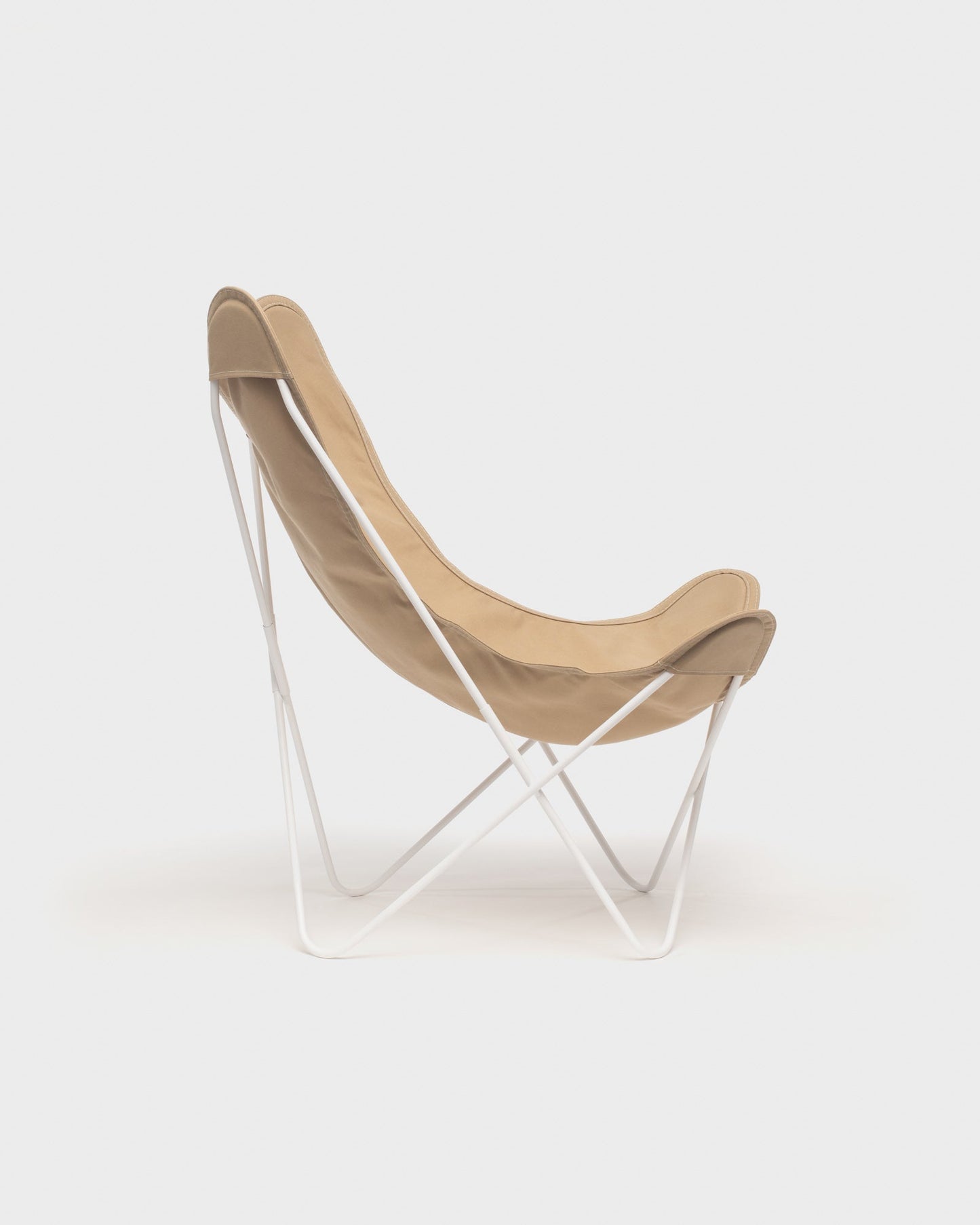 Fauteuil Papillon coton Beige Gres Structure Blanche - Vue de profil
