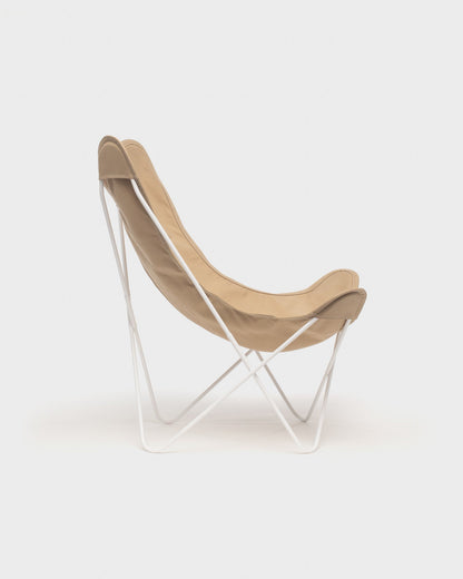 Fauteuil Papillon coton Beige Gres Structure Blanche - Vue de profil