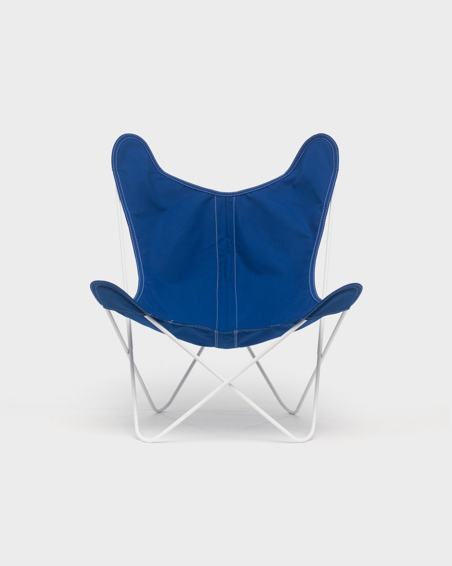 Fauteuil Papillon Bleu Coton Structure Blanche - Vue de face