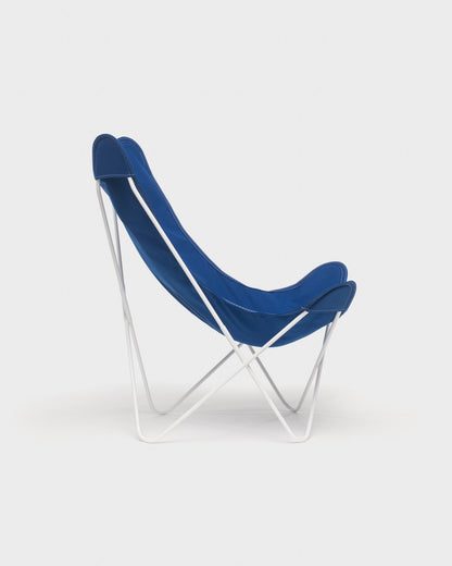 Fauteuil Papillon bleu coton Structure Blanche - Vue de profil