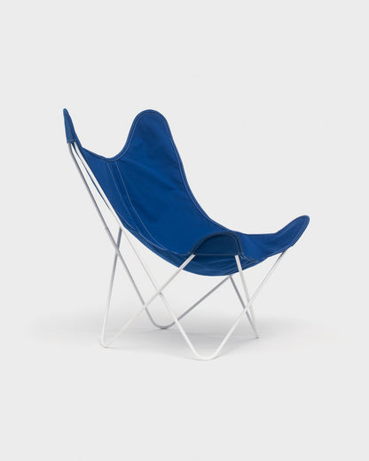 Fauteuil Papillon Bleu coton Structure Blanche - Vue 3/4