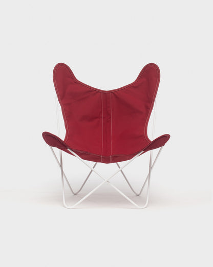 Fauteuil Papillon Coton Framboise Structure Blanche - Vue de face