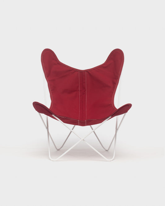 Fauteuil Papillon Coton Framboise Structure Blanche - Vue de face