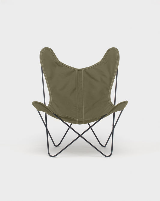 Fauteuil Papillon Coton gris kaki Structure noire - Vue de face