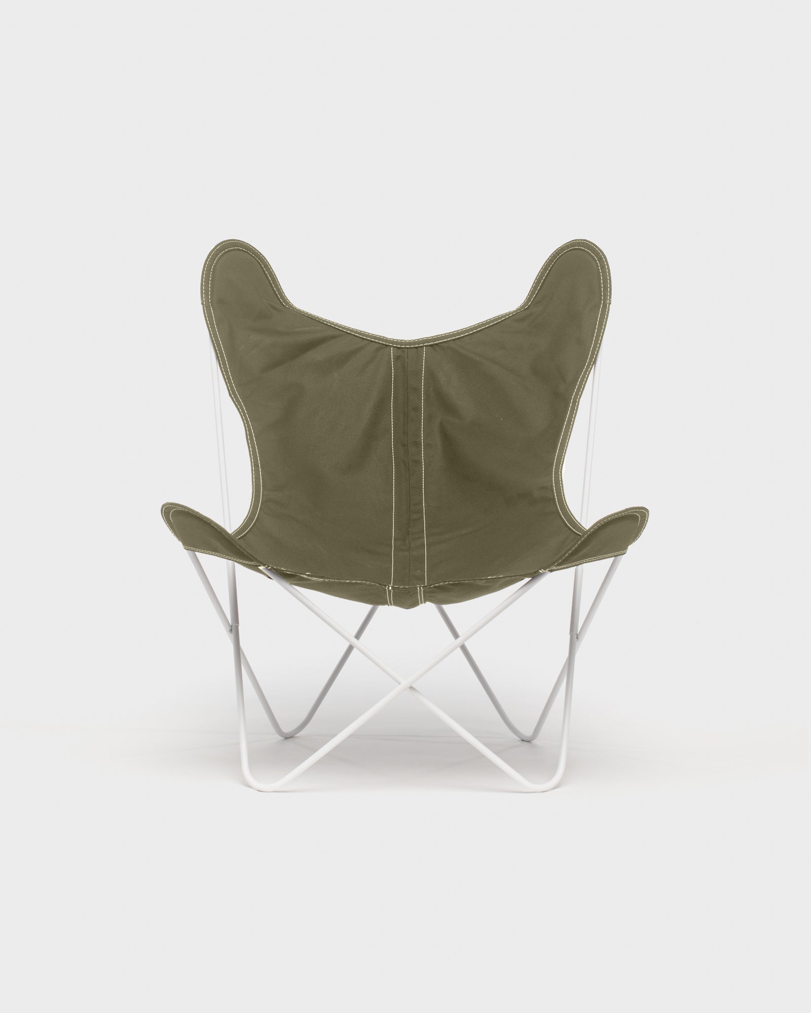 Fauteuil Papillon Coton gris kaki Structure Blanche - Vue de face
