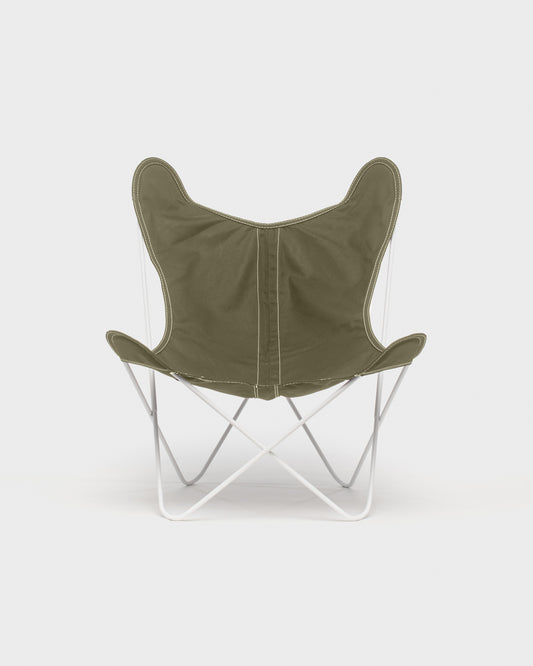 Fauteuil Papillon Coton gris kaki Structure Blanche - Vue de face