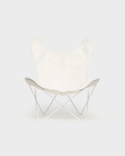 Fauteuil Papillon Coton Ivoire Structure Blanche - Vue de face
