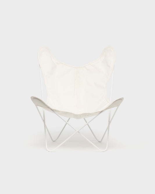 Fauteuil Papillon Coton Ivoire Structure Blanche - Vue de face
