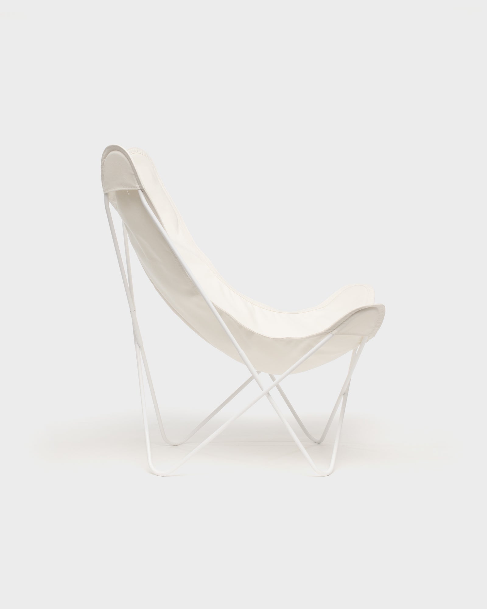 Fauteuil Papillon coton Ivoire Structure Blanche - Vue de profil