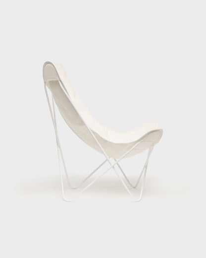 Fauteuil Papillon coton Ivoire Structure Blanche - Vue de profil