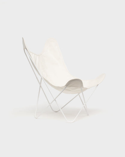 Fauteuil Papillon coton Ivoire Structure Blanche - Vue 3/4