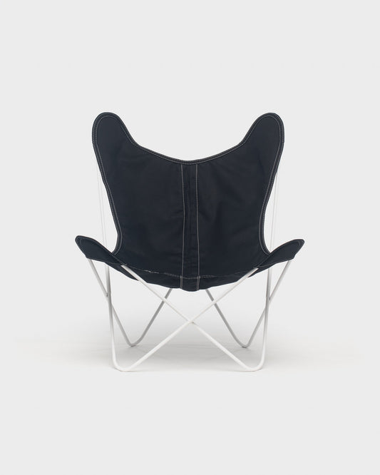 Fauteuil papillon Coton Noir Structure Blanche - Vue de face