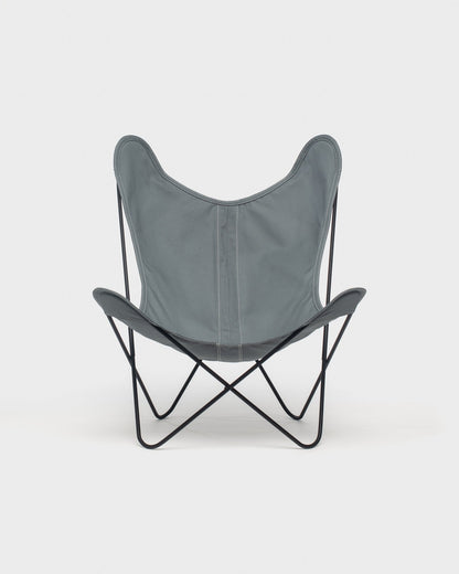 Fauteuil papillon avec une housse en coton plomb et une structure noire