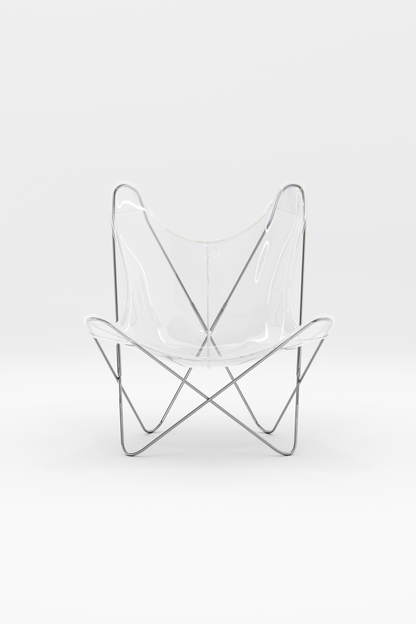 Fauteuil AA transparent, structure inox, fabrication française