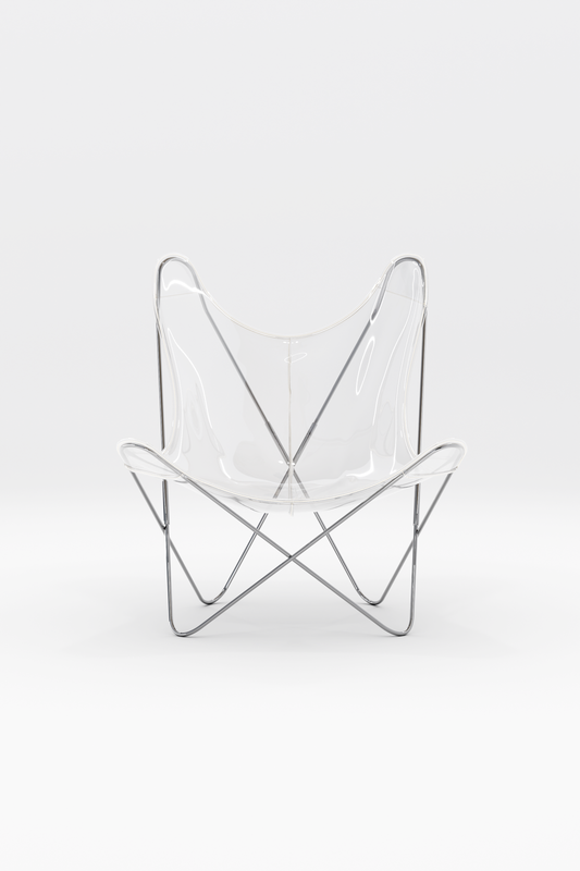 Fauteuil AA transparent, structure inox, fabrication française