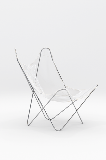 Fauteuil AA transparent, structure inox marin, manufacture française