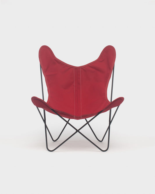 Fauteuil Butterfly Coton Framboise Structure Noire - Vue de face