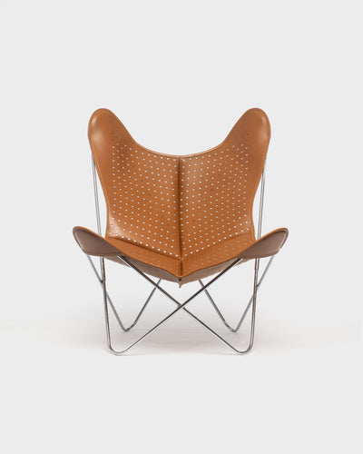Fauteuil AA Butterfly© - Cuir ajouré Cognac - Structure inox