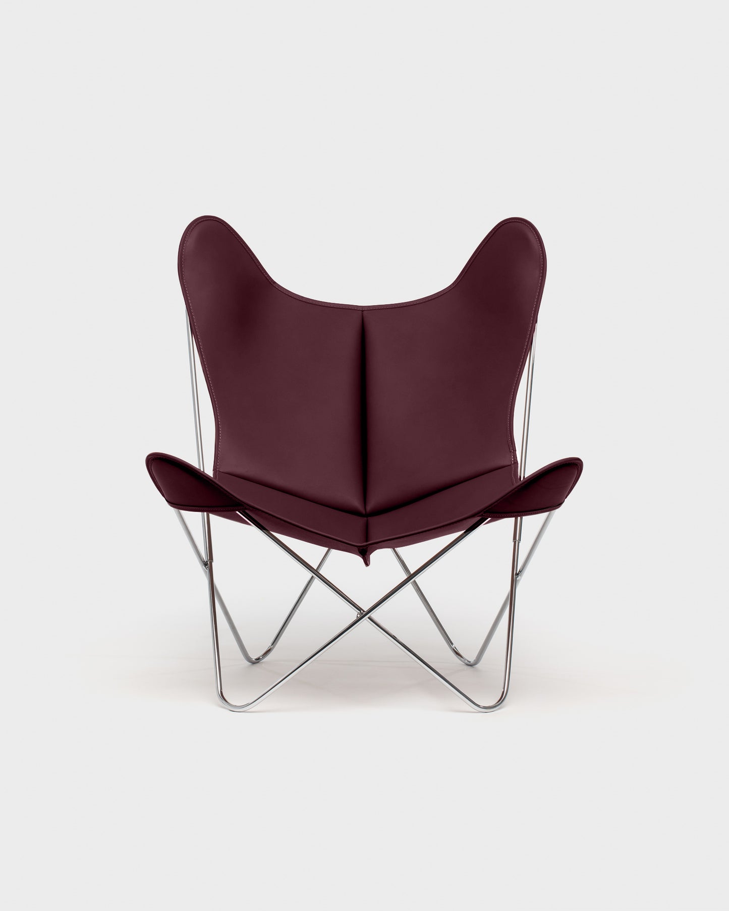 Fauteuil Papillon Cuir bordeau - Structure inox - Vue de face