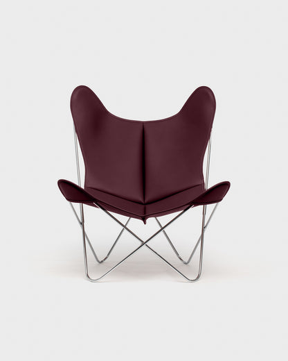 Fauteuil Papillon Cuir bordeau - Structure inox - Vue de face