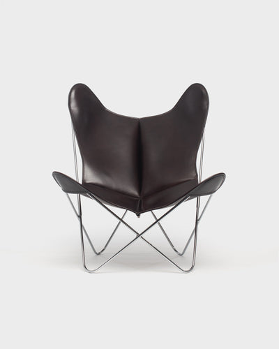 Fauteuil AA Butterfly© - Cuir marron foncé - Structure inox