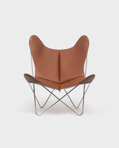 Fauteuil AA Butterfly© - Cuir marron naturel - Structure inox