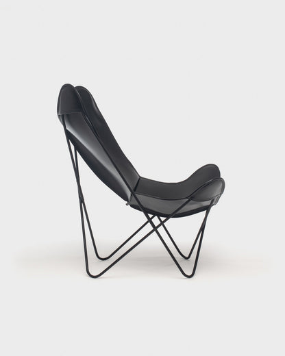 Fauteuil Papillon Cuir noir - Structure noire - Vue de profil