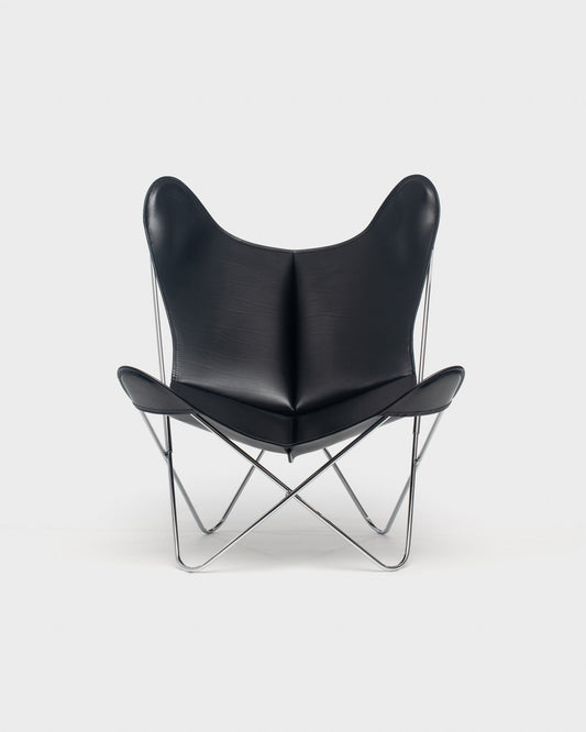 Fauteuil Papillon Cuir noir - Structure inox - Vue de face