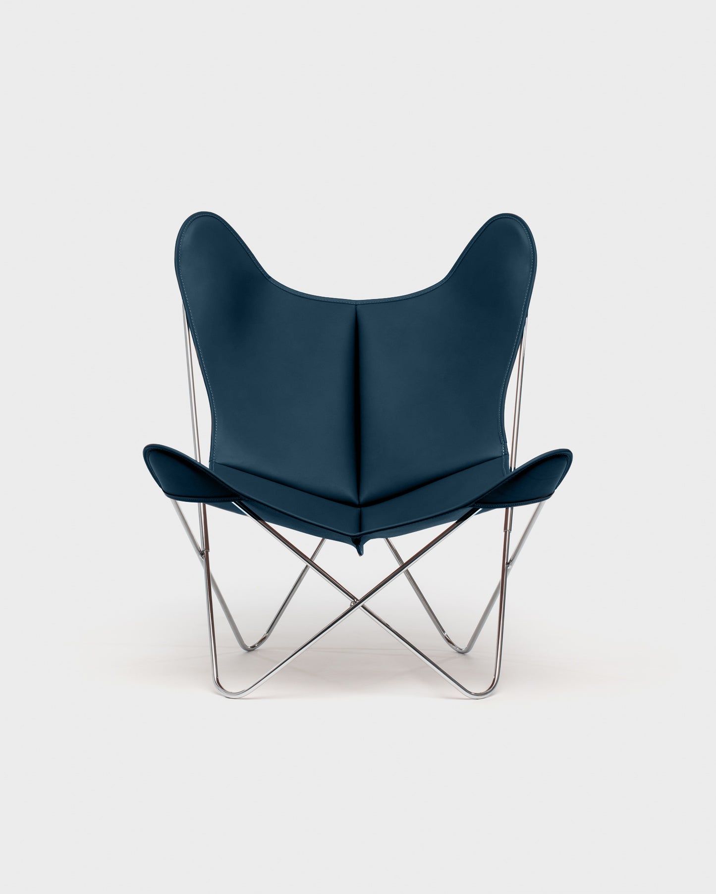 Fauteuil Papillon Cuir pétrole - Structure inox - Vue de face