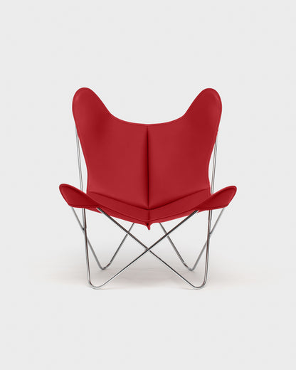 Fauteuil Papillon Cuir rouge - Structure inox - Vue de face