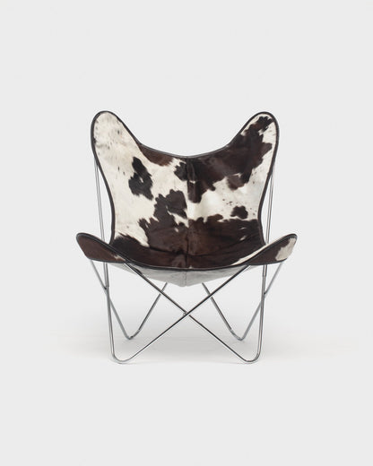 Fauteuil Papillon - Cuir Vache Marron - Structure inox - Vue de face