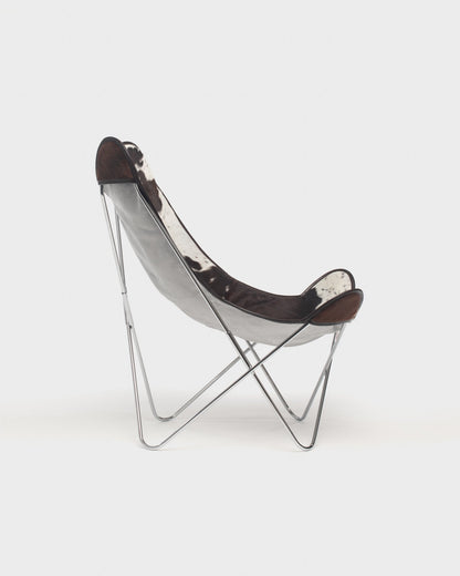 Fauteuil Papillon - Cuir Vache Marron - Structure inox - Vue de profil