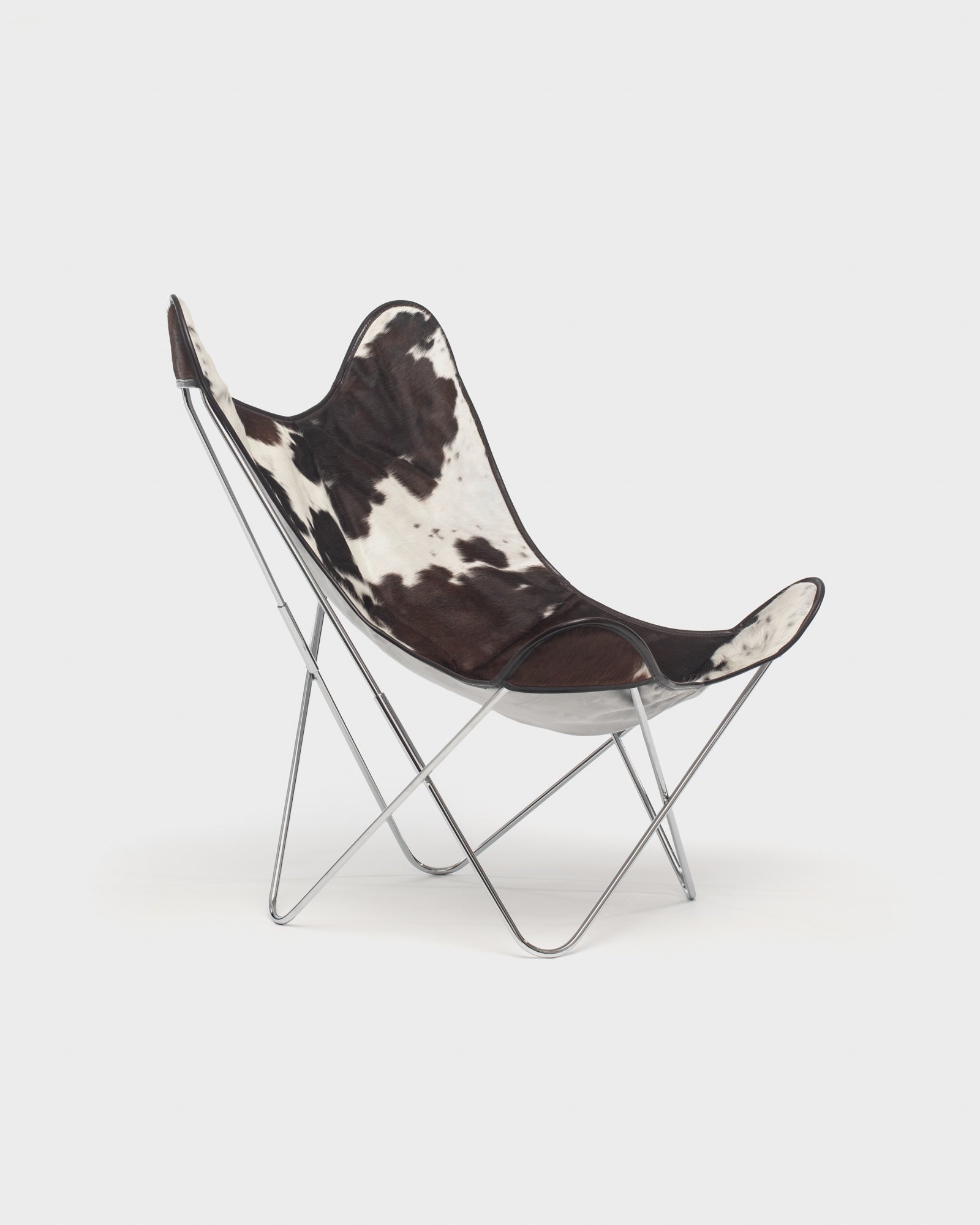 Fauteuil Papillon - Cuir Vache Marron - Structure inox - Vue 3/4