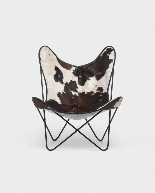 Fauteuil Papillon - Cuir Vache Marron - Structure Noire - Vue de face
