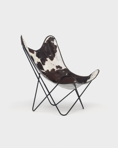 Fauteuil Papillon - Cuir Vache Marron - Structure Noire - Vue 3/4