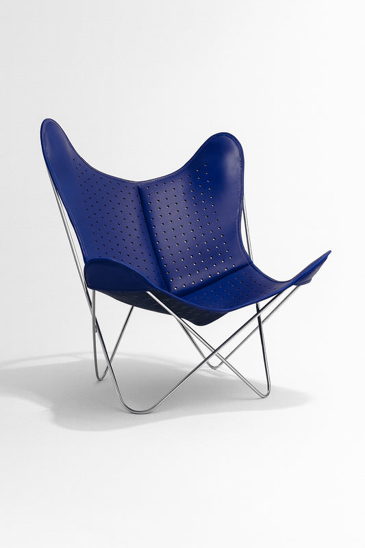 Fauteuil AA Butterfly© - Cuir perforé bleu