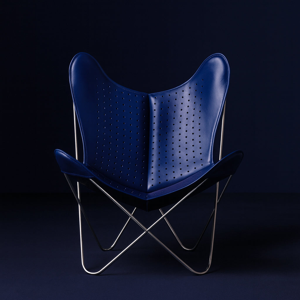 Fauteuil AA Butterfly© - Cuir perforé bleu