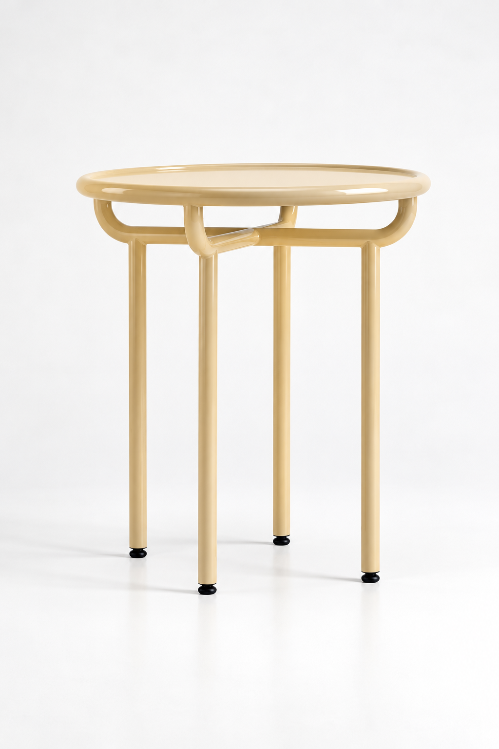 Guéridon design ARCHETYPE crème, table d’appoint beige en métal cintré