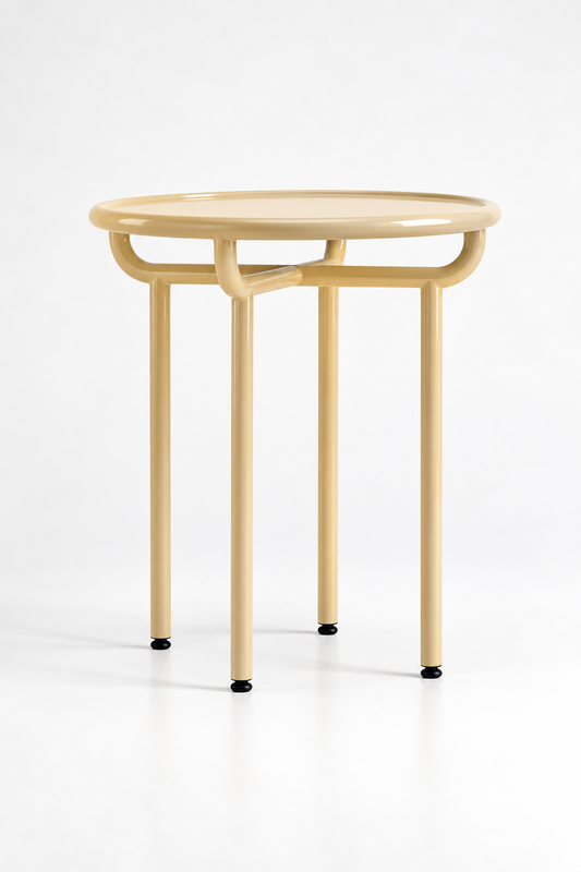 Guéridon design ARCHETYPE crème, table d’appoint beige en métal cintré